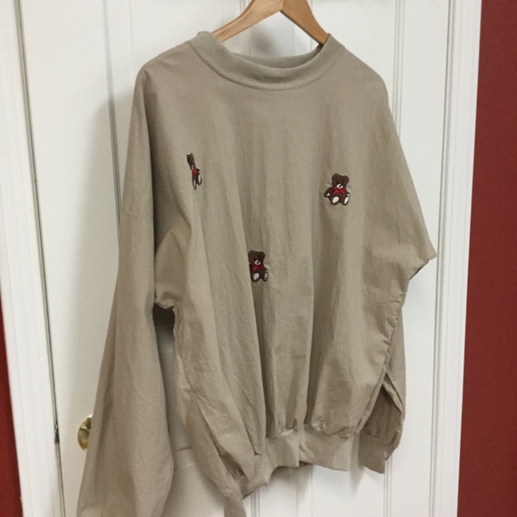 VINTAGE QUITMAN sz X Large Pullover Top 100% Cotton Teddy Bears Bows Holiday Tan - Picture 4 of 8